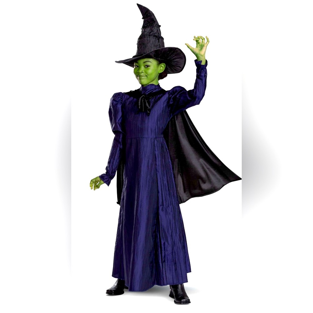 NEW Wicked Elphaba Deluxe Halloween Costume Girls Medium 7-8 Dress Cape Hat